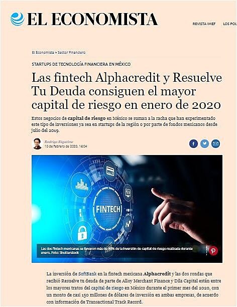 Las fintech Alphacredit y Resuelve Tu Deuda consiguen el mayor capital de riesgo en enero de 2020